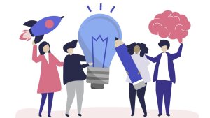Menschen mit den Schildern - Symbol für Kreativität